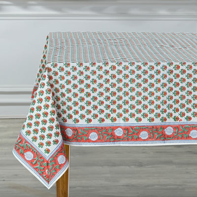 Fabricrush Mecca Orange and Green Hand Block Printed Cotton Tablecloth, Dining Table Cover for Farmhouse Party Wedding Home Housewarming Baby Shower, Gift for her, gifts, Halloween, Christmas, Thanksgiving