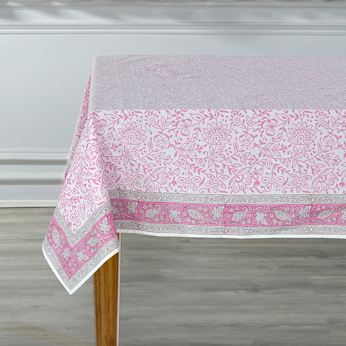 Fabricrush Tablecloth, Rose Pink Indian Hand Block Floral Printed Cotton Table Cover, Table Top, French Tablecloth, Home and Living, Kitchen and Dining