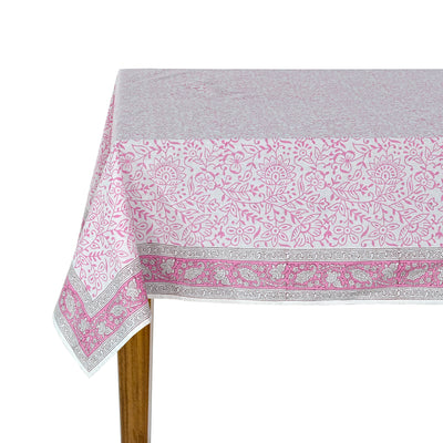 Fabricrush Tablecloth, Rose Pink Indian Hand Block Floral Printed Cotton Table Cover, Table Top, French Tablecloth, Home and Living, Kitchen and Dining