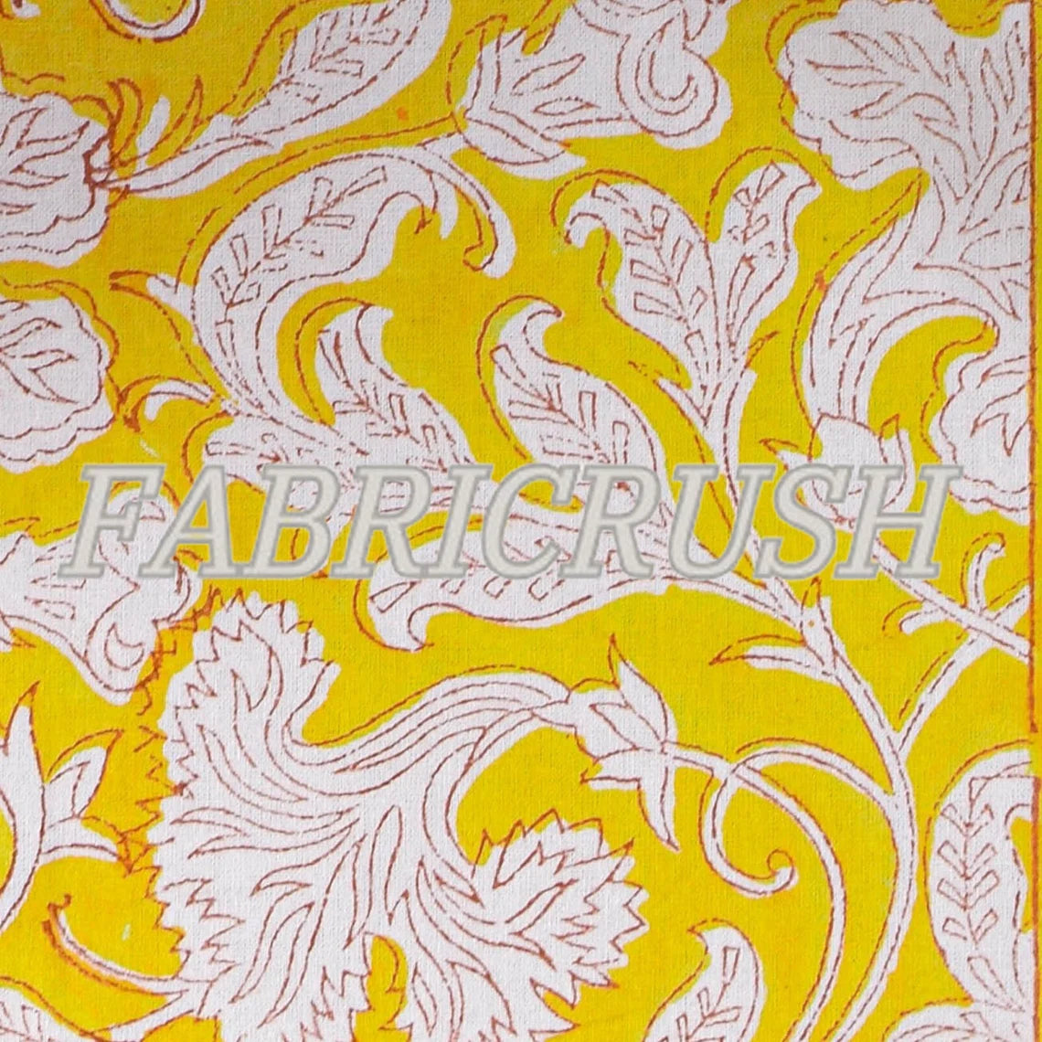 Fabricrush Saffron Yellow and Off White Indian Floral Printed Cotton Cloth Table Runners Border Design, Wedding Events Home Decor Party Console Office