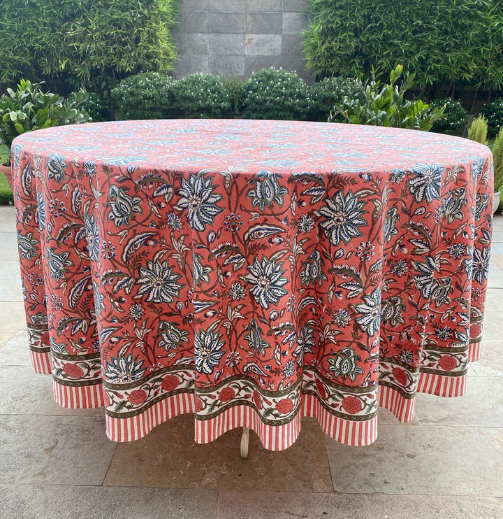 Peach & Berry Blue Round Tablecloth