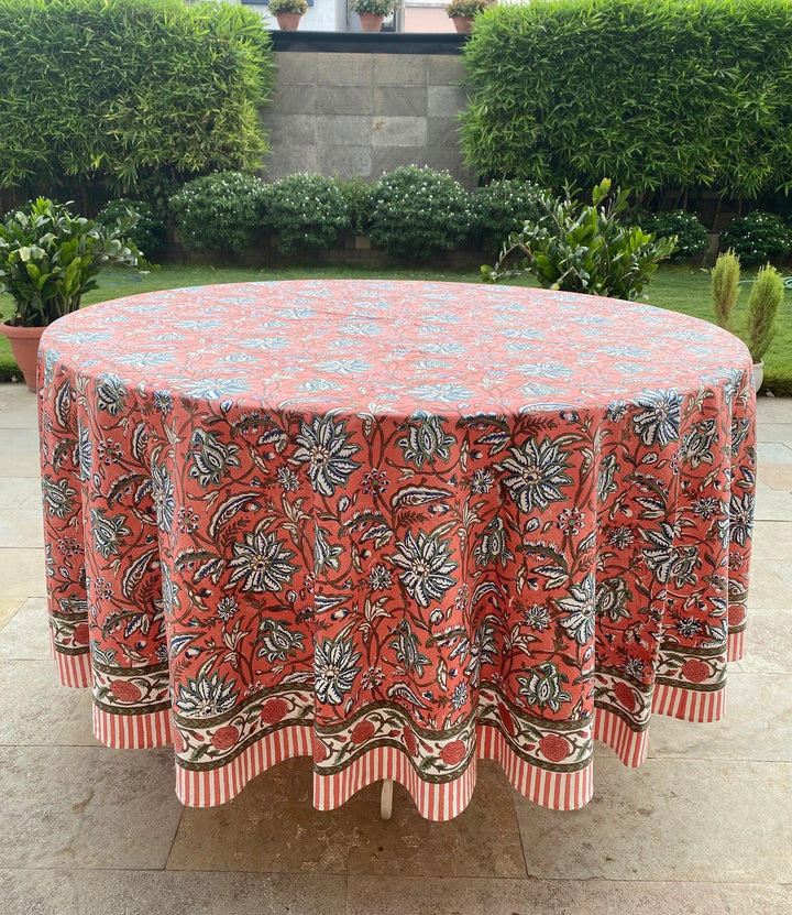 Peach & Berry Blue Round Tablecloth
