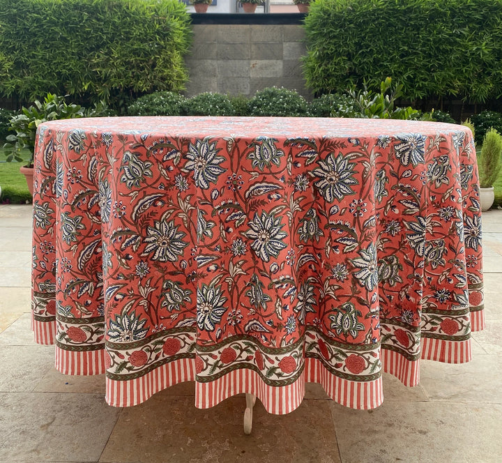 Peach & Berry Blue Round Tablecloth