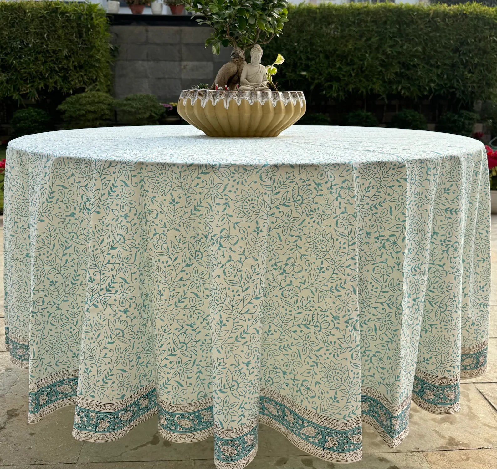 Turquoise Blue Jaal Round Tablecloth