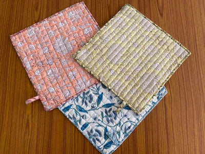 Fabricrush India Hand Block Print Floral Cotton Quilted Kitchen Pot holder Reusable Mats