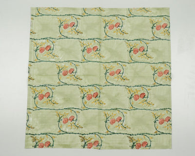 Swamp Green, Brownish Pink Indian Hand Block Floral Printed 100% Pure Cotton Cloth Napkins, 9x9"- Cocktail Napkins, 20x20"- Dinner Napkins