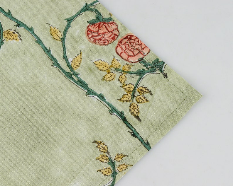 Fabricrush Swamp Green, Brownish Pink Indian Hand Block Floral Printed 100% Pure Cotton Cloth Napkins, 18x18"- Cocktail Napkins, 20x20"- Dinner Napkins