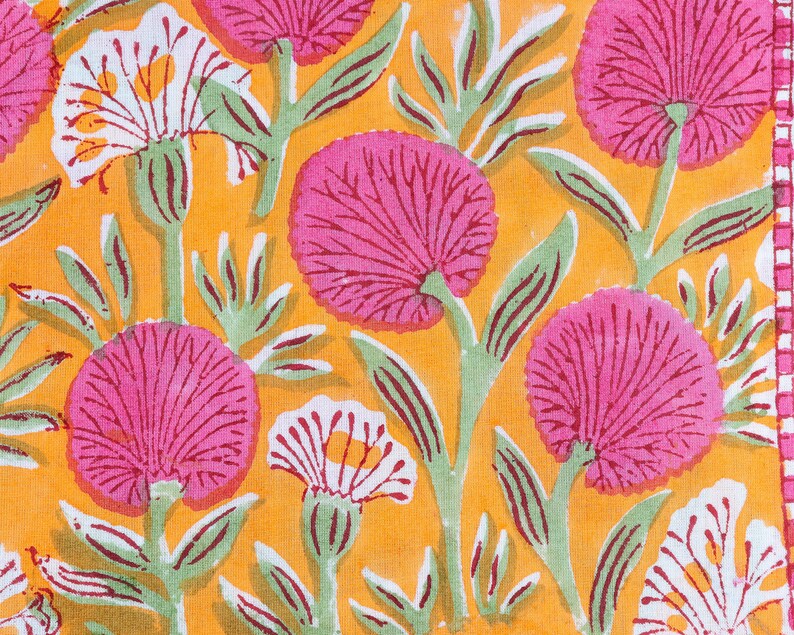 Fabricrush Tangerine Orange, Bubblegum Pink Indian Hand Block Floral Printed Cotton Cloth Napkins Dinner Size Set of 4,6,12,24,48 Wedding Event Home
