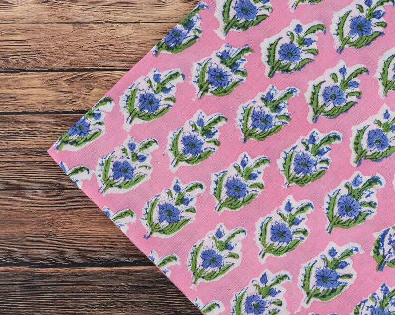 Rouge Pink and Corona Blue Indian Hand Block Floral Printed Pure Cotton Cloth Napkins, Wedding, Baby Shower, 9x9"- Cocktail 20x20"- Dinner