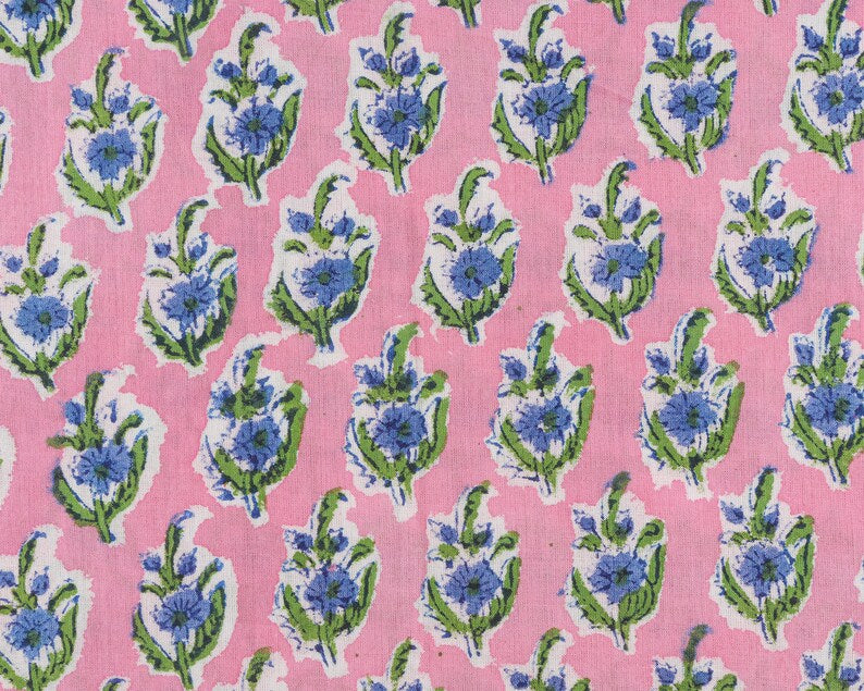 Fabricrush Rouge Pink and Corona Blue Indian Hand Block Floral Printed Pure Cotton Cloth Napkins, Wedding, Baby Shower, 18x18"- Cocktail 20x20"- Dinner