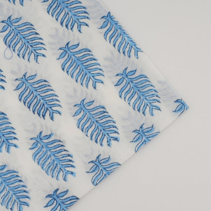 Fabricrush Cerulean Blue Leaf Print Indian Hand Block Cotton Cloth Piping Napkins, Wedding Home Party Event Picnic Restaurant Gifts, Tea 20x20" Dinner