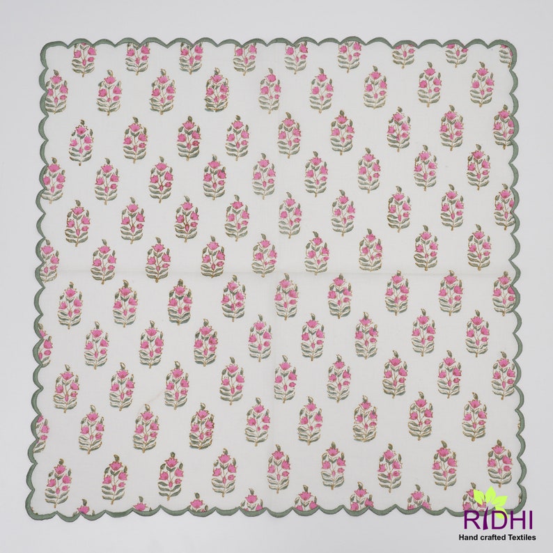 Punch Pink, Uniform Green Scallop Embroidery Napkins
