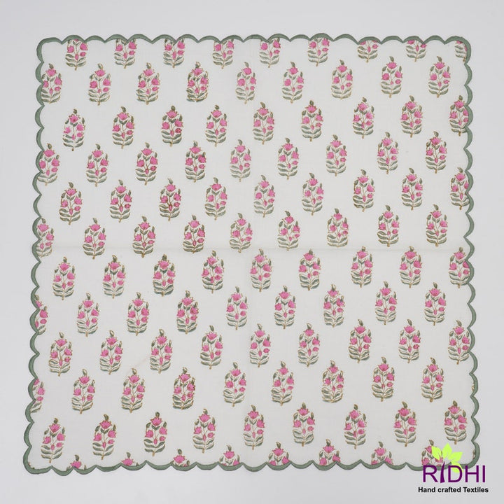 Punch Pink, Uniform Green Scallop Embroidery Napkins