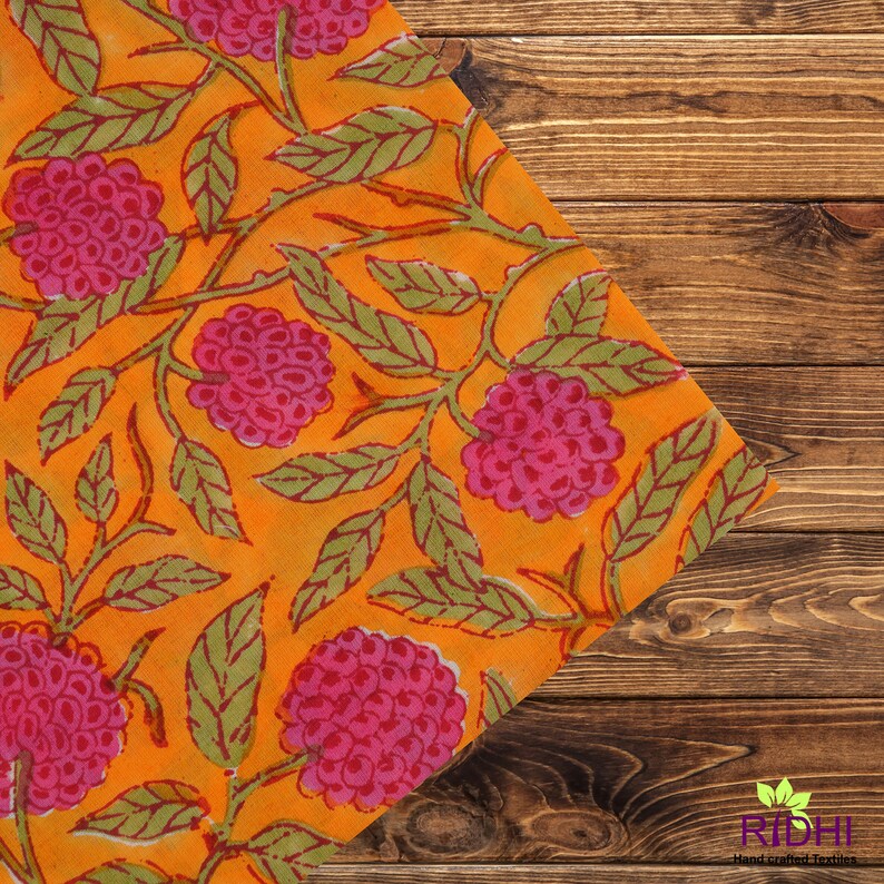 Fabricrush Amber Yellow, Rose Pink, Laurel Green Indian Hand Block Printed Floral Pattern Pure Napkins, Cocktail Napkins, 20x20"- Dinner Napkins, Gift for her, gifts, Christmas