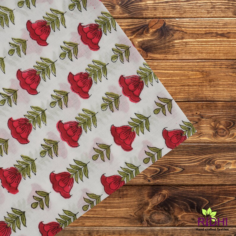 Apple and Cherry Red, Olive Green Indian Hand Block Floral Printed Pure Cotton Cloth Napkins,20x20"- Dinner Napkins