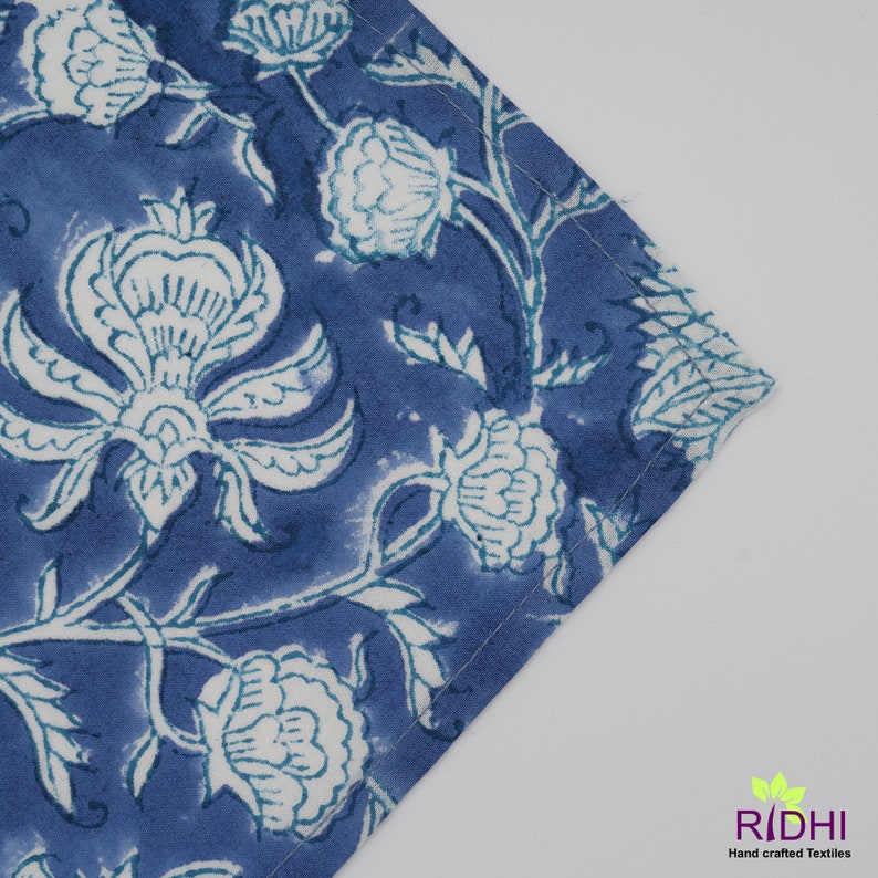 Fabricrush Blue and White Indian Floral Hand Block Print Cotton Cloth Napkins, Wedding Home Party Event Gifts 18x18"- Cocktail 20x20"- Dinner