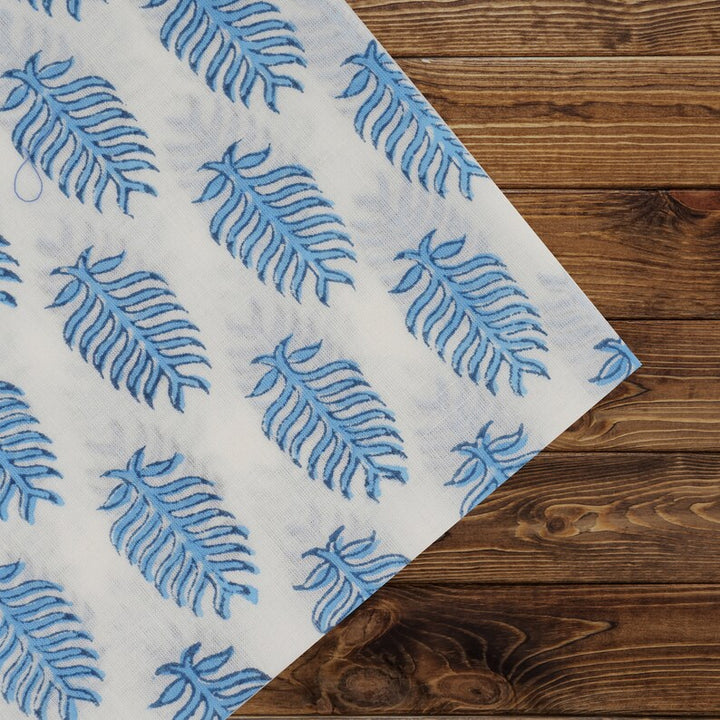 Fabricrush Cerulean Blue Leaf Print Indian Hand Block Cotton Cloth Piping Napkins, Wedding Home Party Event Picnic Restaurant Gifts, Tea 20x20" Dinner