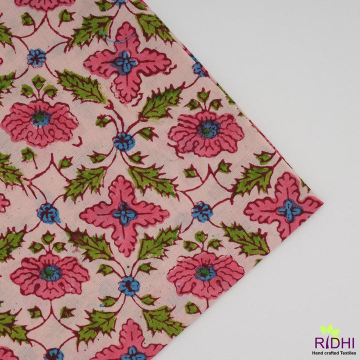 Salmon and Punch Pink Indian Hand Block Printed Floral Cotton Piping Napkins