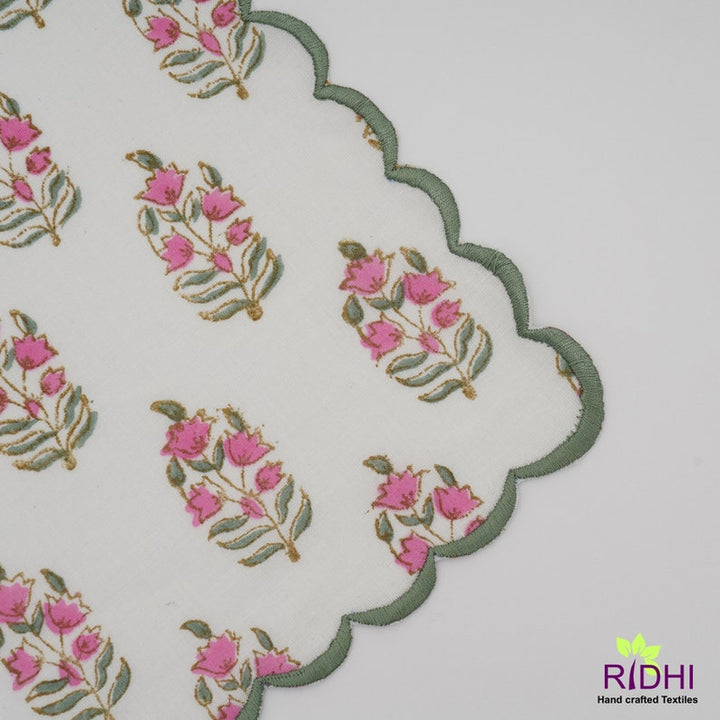 Punch Pink, Uniform Green Scallop Embroidery Napkins