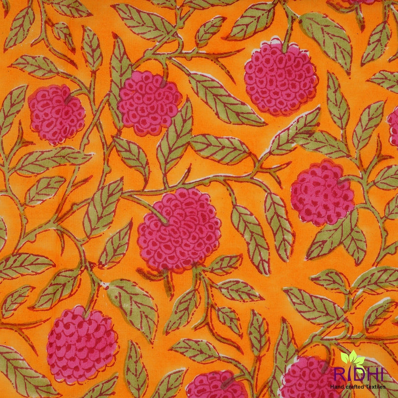 Fabricrush Amber Yellow, Rose Pink, Laurel Green Indian Hand Block Printed Floral Pattern Pure Napkins, Cocktail Napkins, 20x20"- Dinner Napkins, Gift for her, gifts, Christmas