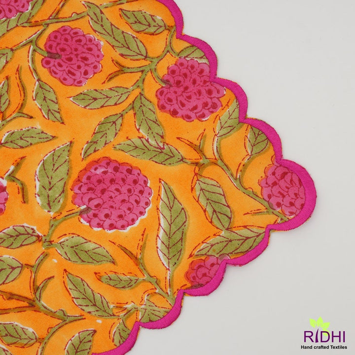 Fabricrush Amber Yellow, Rose Pink, Laurel Green Indian Hand Block Floral Print Cotton Cloth Napkins, Wedding Home Garden 18x18"- Cocktail 20x20"- Dinner, Gift for her, gifts, Halloween, Christmas, Thanksgiving