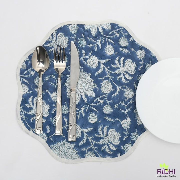 Fabricrush Table Mat, Royal Blue and White India Block Print, Flower Print, Cotton Fabric, Kitchen Runner and Mats, Cotton Fabric Mats, Gift for her, gifts