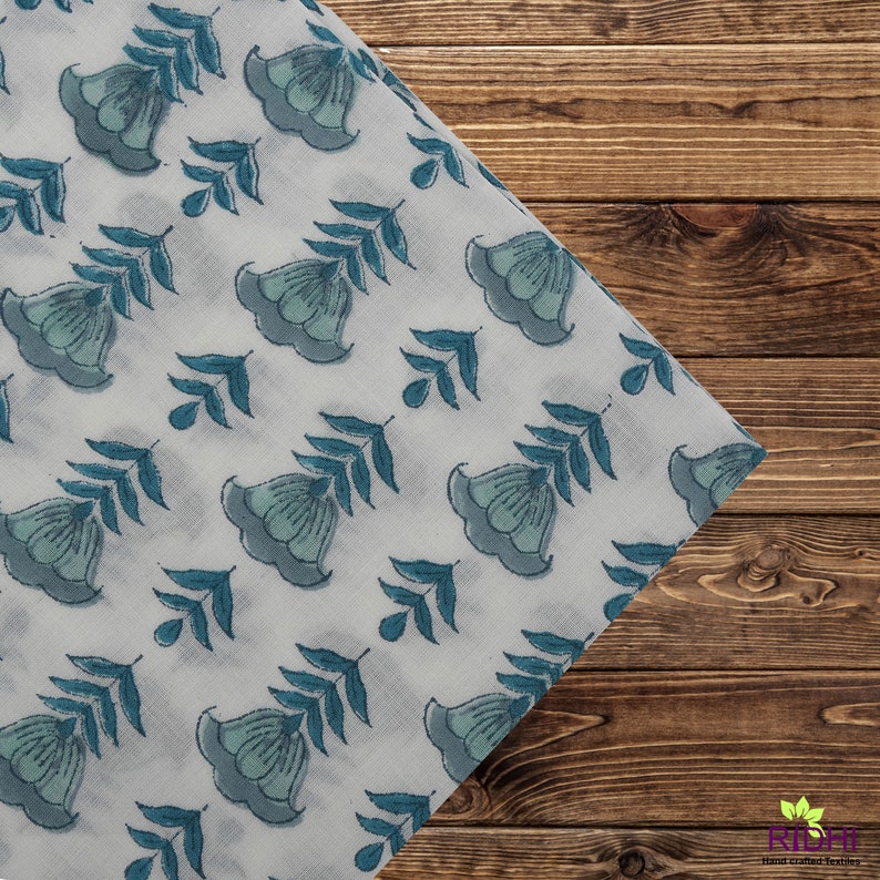 Aquamarine Blue, Turquoise Indian Hand Block Printed Floral Cotton Piping Napkins