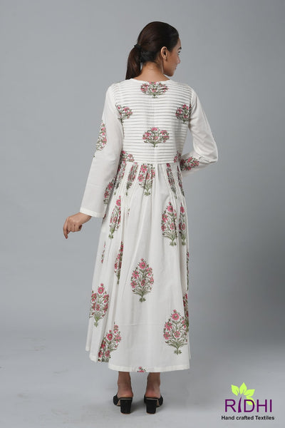 Fabricrush Long Sleeves Dress, Long Tunic With Pockets, Indian Hand Block Floral Printed dress