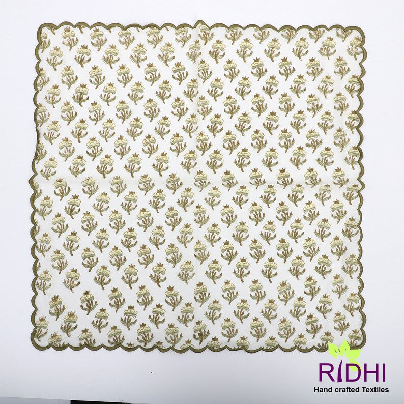 Fabricrush Pale Goldenrod Yellow, Iguana Green Hand Block Floral Embroidered Pure Cotton Cloth Napkins, Wedding Home Event, 18x18"- Cocktail 20x20"- Dinner, Gift for her, gifts, Halloween, Christmas, Thanksgiving