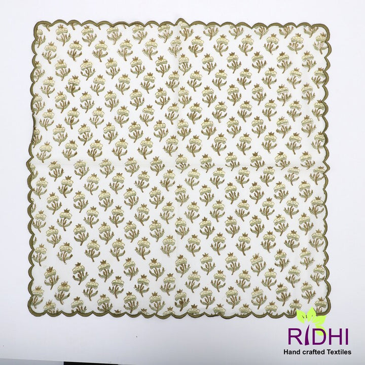 Fabricrush Pale Goldenrod Yellow, Iguana Green Hand Block Floral Embroidered Pure Cotton Cloth Napkins, Wedding Home Event, 18x18"- Cocktail 20x20"- Dinner, Gift for her, gifts, Halloween, Christmas, Thanksgiving