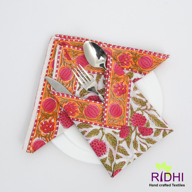 Gold Yellow and Mulberry Pink Hand Block Printed Size 20x20