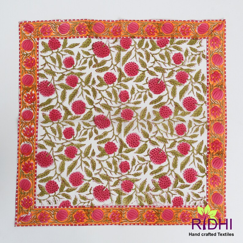 Gold Yellow and Mulberry Pink Hand Block Printed Size 20x20"Cotton Border Napkins