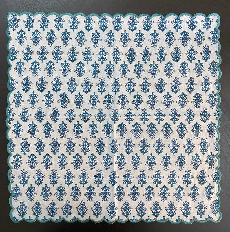 Powder and Ocean Blue Indian Floral Printed Pure Cotton Cloth Napkins Wedding Event Party Home Picnic School 9x9"- Cocktail 20x20"- Dinner