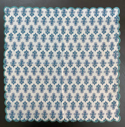 Powder and Ocean Blue Indian Floral Printed Pure Cotton Cloth Napkins Wedding Event Party Home Picnic School 9x9"- Cocktail 20x20"- Dinner