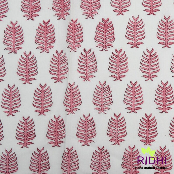 Taffy Pink and White Leaf Hand Block Print Cotton Embroidery Napkins