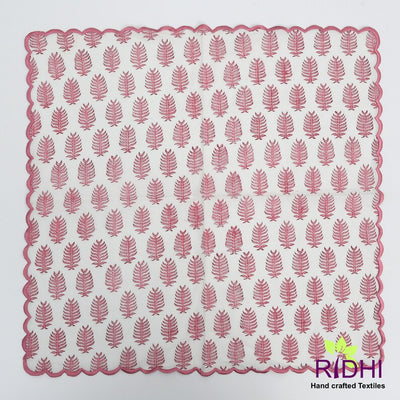 Taffy Pink and White Leaf Printed Hand Block Printed Soft Cotton Cloth Napkins, Wedding Home Event Restaurant, 9x9"-Cocktail 20x20"-Dinner