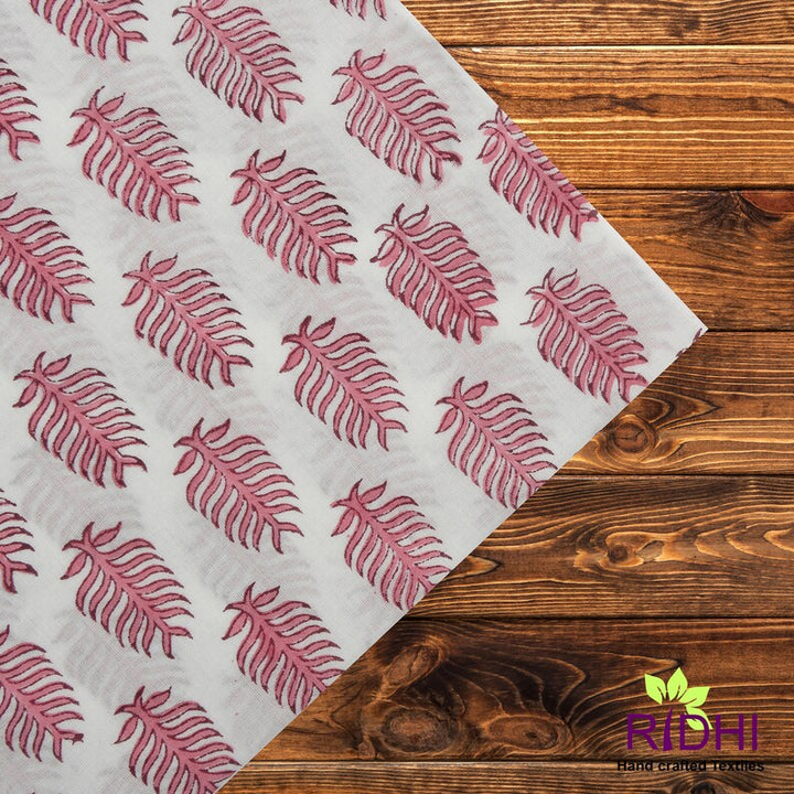 Taffy Pink and White Leaf Hand Block Print Cotton Embroidery Napkins