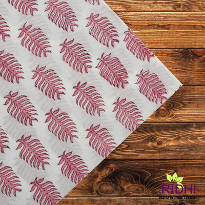 Taffy Pink and White Leaf Printed Hand Block Printed Soft Cotton Cloth Napkins, Wedding Home Event Restaurant, 9x9"-Cocktail 20x20"-Dinner
