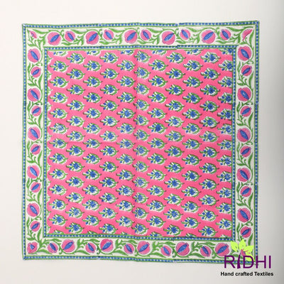 Rouge Pink and Corona Blue Indian Floral Hand Block Printed Cotton Cloth Napkins Size 20x20" Set of 4,6,12,24,48 Wedding Event Party Home