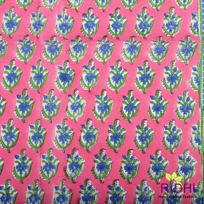 Fabricrush Rouge Pink and Corona Blue Indian Floral Hand Block Printed Cotton Cloth Border Napkins Size 20x20" Wedding Event Party Home