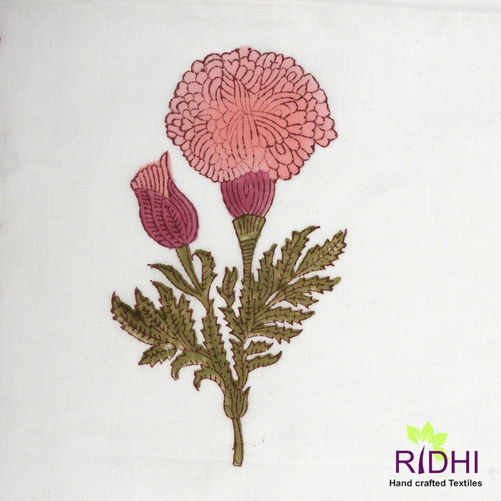 Salmon and Thulian Pink, Moss Green Mix and Match Indian Floral Hand Block Print Cotton Embroidery Napkins