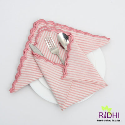 Punch Pink Stripes Indian Hand Block Printed Cotton Cloth Napkins, Wedding Home House Event Farmhouse, 9X9"-Cocktail 20X20"-Dinner