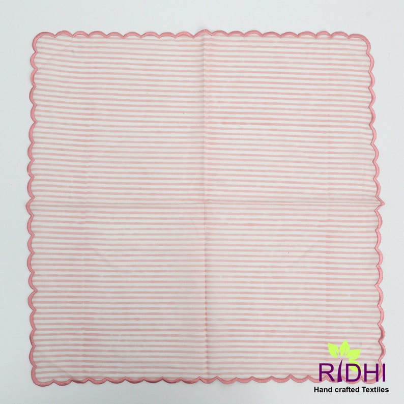 Fabricrush Punch Pink Stripes Indian Hand Block Printed Cotton Cloth Napkins, Wedding Home House Event Farmhouse, 18X18"-Cocktail 20X20"-Dinner