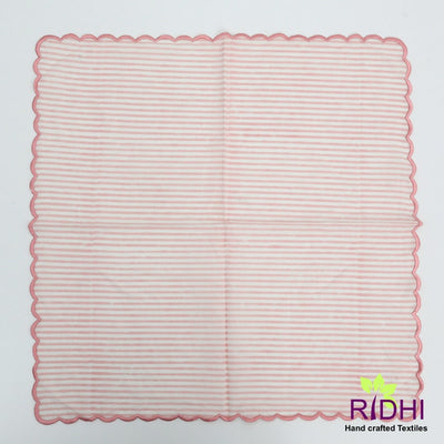 Punch Pink Stripes Indian Hand Block Printed Cotton Cloth Napkins, Wedding Home House Event Farmhouse, 9X9"-Cocktail 20X20"-Dinner