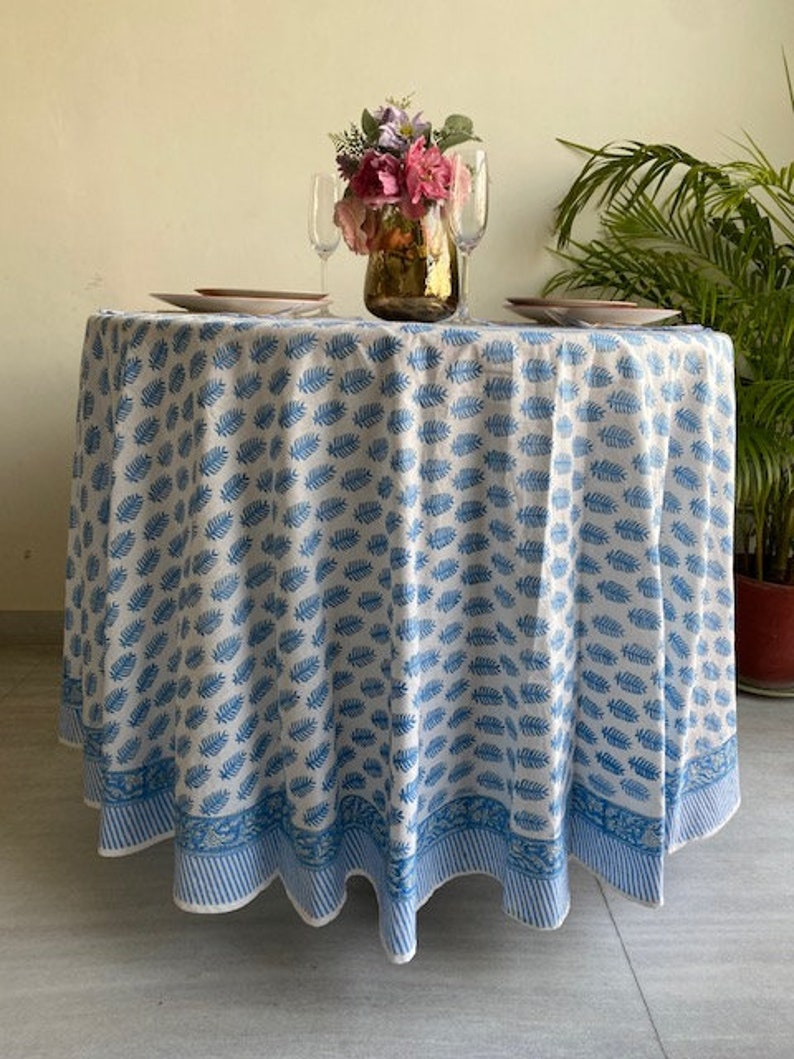 Fabricrush Round Table Cloth Blue And White block print, table cloth ,gift for her