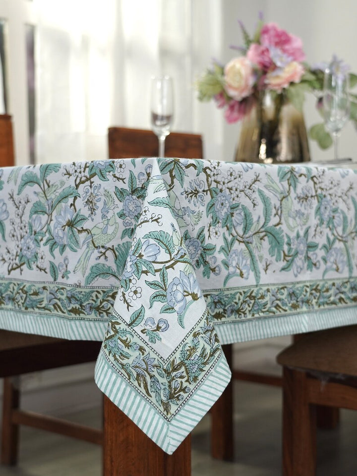 Fabricrush Block Print Table Cloth Summer Table Cloth Floral Pattern Green tablecloth, Gift for her, gifts, Valentine's day, Spring, Easter