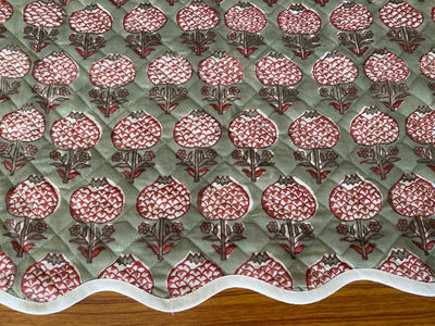 Fabricrush Table Mats, Sage Green and Cherry Red Table Mat, Quilted Mats, India Block Print, Cotton Fabric, Cotton Mats, Housewarming Gift, Table Decor, Gift for her, gifts, Halloween, Christmas, Thanksgiving