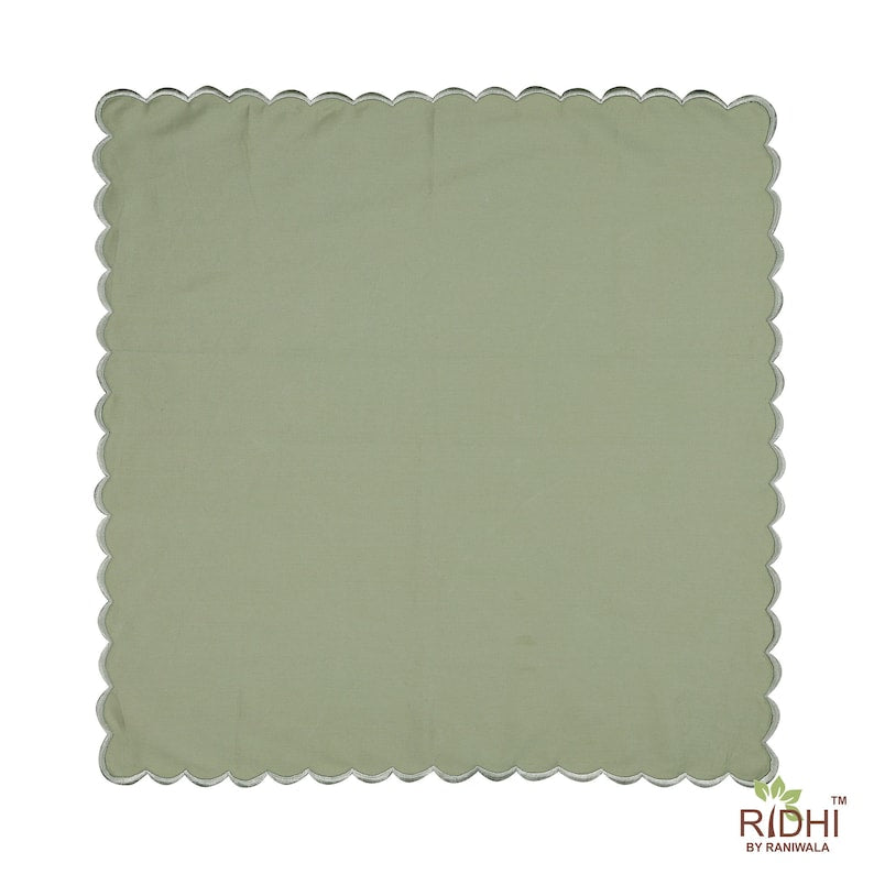 Fabricrush Green Soft Cotton Cloth Embroidery Scallop Napkins, Housewarming Wedding Home Birthday Anniversary Party Gifts, 18x18"- Cocktail 20x20"-Dinner