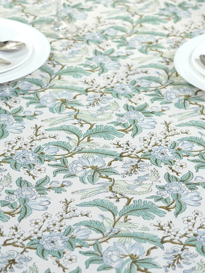 Fabricrush Block Print Table Cloth Summer Table Cloth Floral Pattern Green tablecloth, Gift for her, gifts, Valentine's day, Spring, Easter