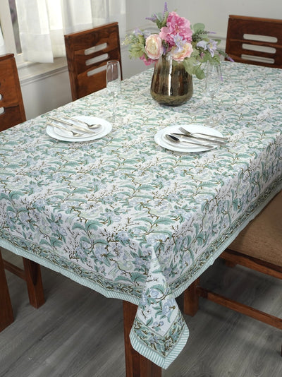 Fabricrush Block Print Christmas Table Cloth Summer Table Cloth Floral Pattern Green tablecloth , gift for her